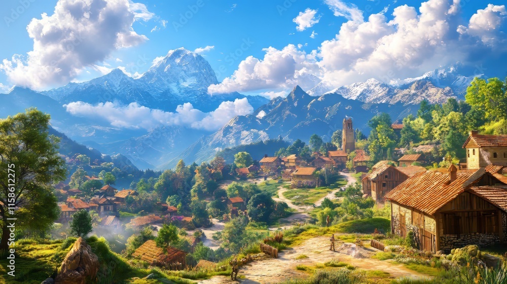 A village with beautiful scenery during the day A village with beautiful scenery during the day