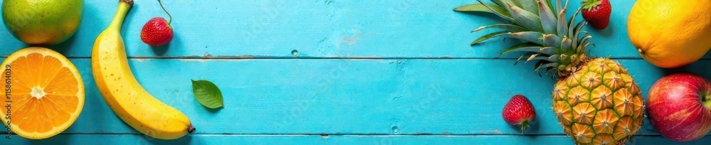 Striped blue background with a tropical fruit arrangement, orange, nature, blue striped background Striped blue background with a tropical fruit arrangement, orange, nature, blue striped background