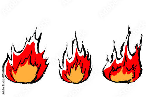 筆タッチの手描きの炎のイラスト