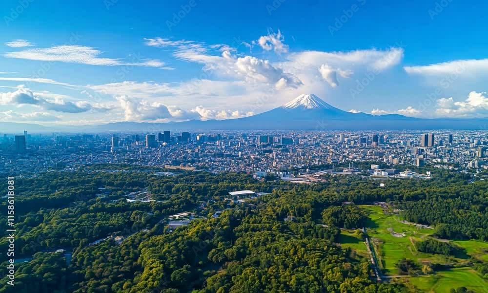 Aerial view of Tokyo cityscape with Fuji mountain in Japan Aerial view of Tokyo cityscape with Fuji mountain in Japan