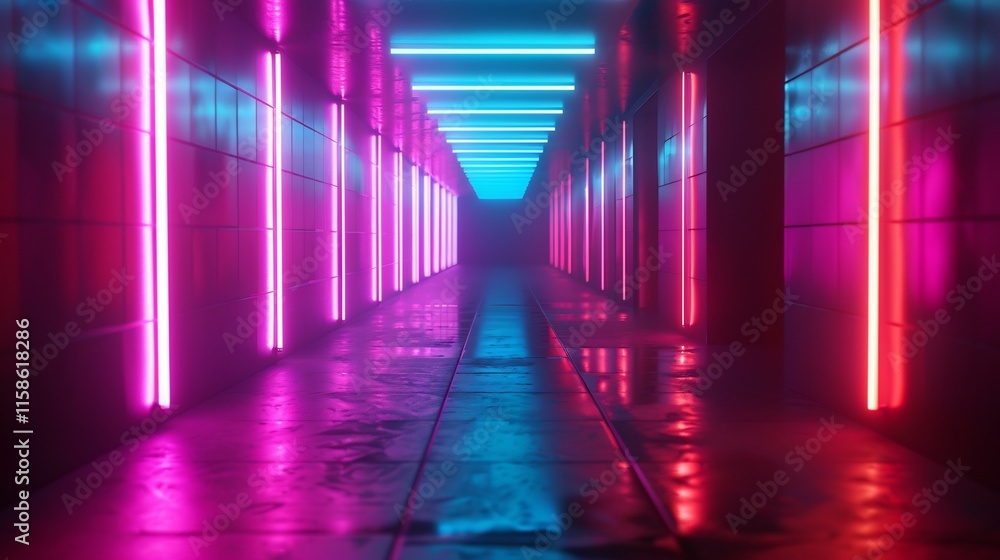 Neon Lights Corridor: A Futuristic Cyberpunk Vibe Neon Lights Corridor: A Futuristic Cyberpunk Vibe