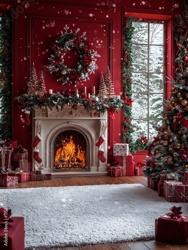 Wallpaper Mural Cozy Christmas Living Room with Elegant Holiday Decor, Beautiful Fireplace, Sparkling Tree, and Festive Atmosphere Perfect for Enjoying the Festive Season with Family and Friends Torontodigital.ca