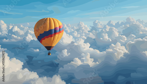 Vintage Style Hot Air Balloon Adventure Against Dreamy Blue Sky with Copy Space