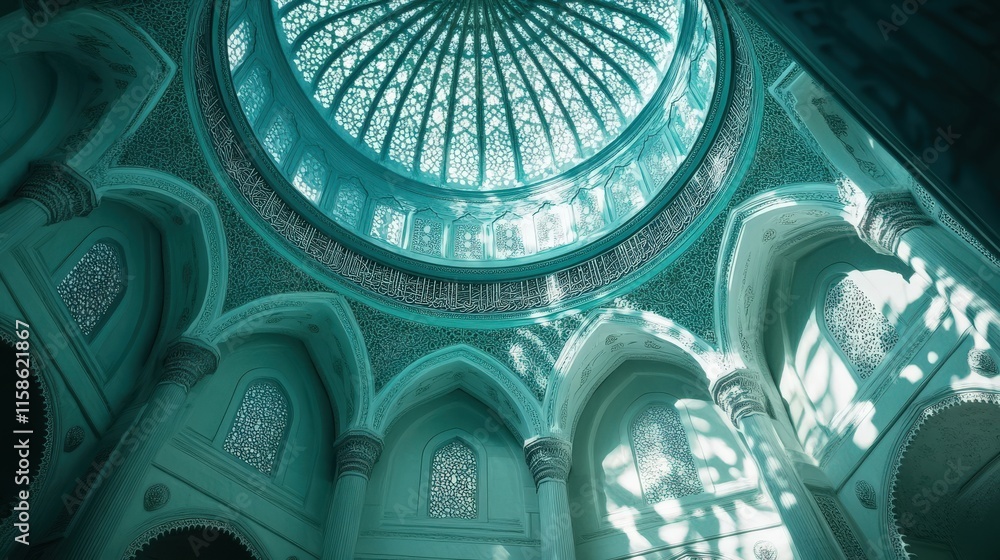 Obraz premium Stunning Architectural Dome with Intricate Glass Patterns and Soft Lighting