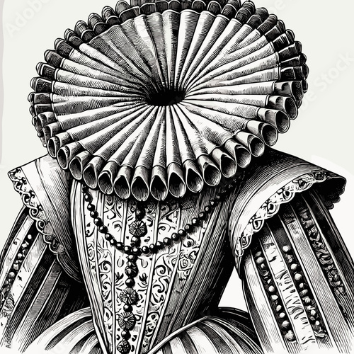 Historical Elizabethan Ruff and Bodice Detailed Fashion Illustration