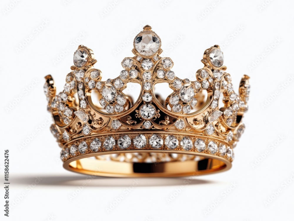 A detailed, ornate golden crown adorned with sparkling gemstones sits isolated on a transparent background, showcasing luxury and regality. A detailed, ornate golden crown adorned with sparkling gemstones sits isolated on a transparent background, showcasing luxury and regality.