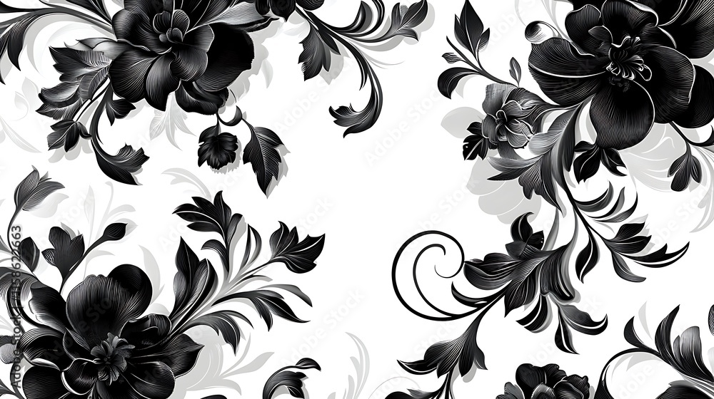 An artistic seamless floral vector design featuring bold and creative motifs on a clean white background. An artistic seamless floral vector design featuring bold and creative motifs on a clean white background.