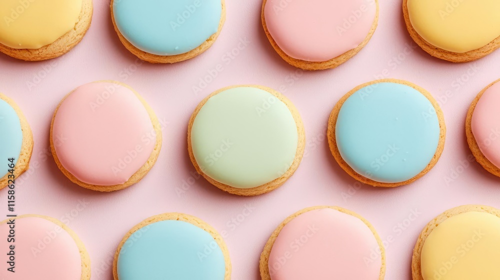 Pastel cookies idea. Colorful macarons arranged in neat rows, showcasing pastel hues against a soft background. Pastel cookies idea. Colorful macarons arranged in neat rows, showcasing pastel hues against a soft background.