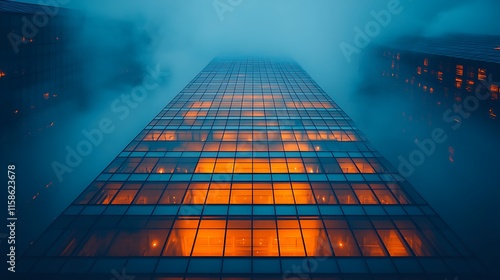 Wallpaper Mural Cityscape at Dusk: A Modern Metropolis Towering Through Fog Torontodigital.ca