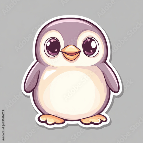 Charming Cartoon Penguin Sticker with Purple Pastel Colors in Whimsical Style photo