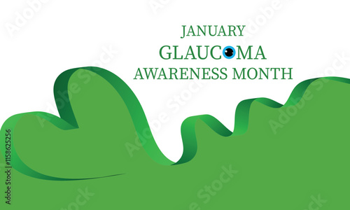 Vision problems. Save your eyes. Prevention and protection. Green ribbon.Glaucoma Awareness Month, card design, January. VectorVision problems. Save.