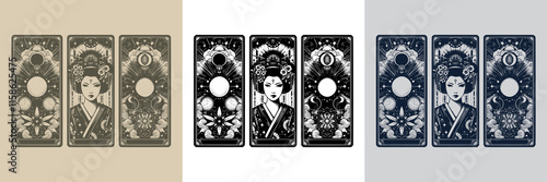 detailed geisha playing card tattoo design