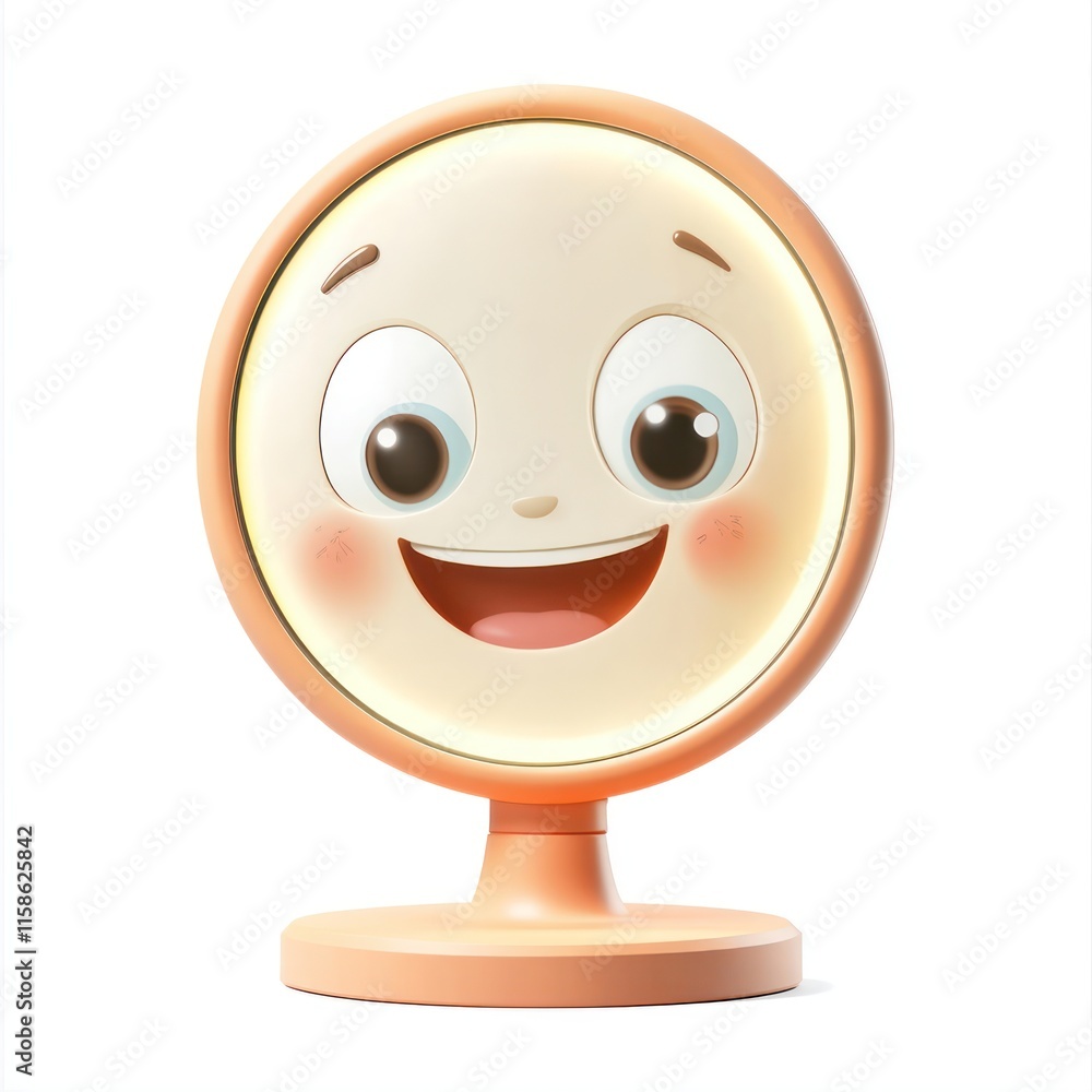 A giggling smart mirror reflecting a smile. vector style art 3d illustration Isolated on White Background A giggling smart mirror reflecting a smile. vector style art 3d illustration Isolated on White Background