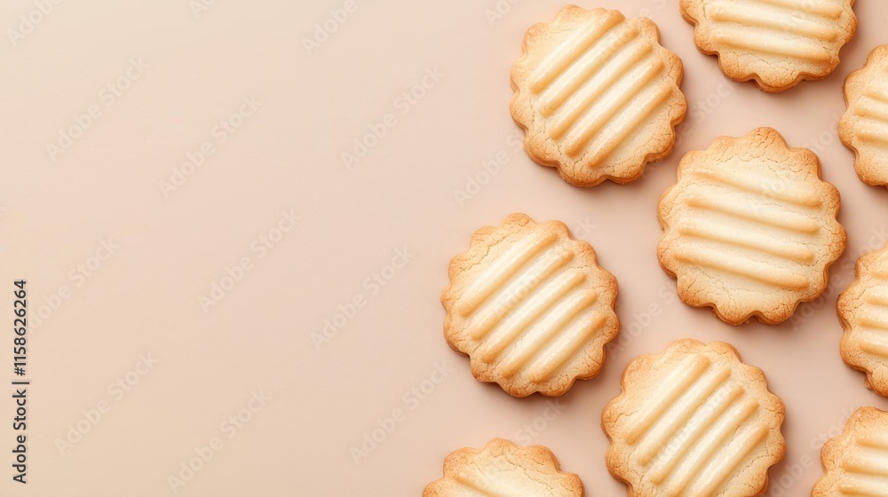 Pastel cookies concept. Delicious and crunchy cookies arranged on a pastel background.