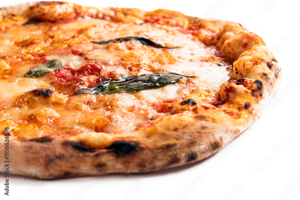 Pizza Margherita, classica pizza napoletana con mozzarella, sugo e basilico, cibo italiano Pizza Margherita, classica pizza napoletana con mozzarella, sugo e basilico, cibo italiano