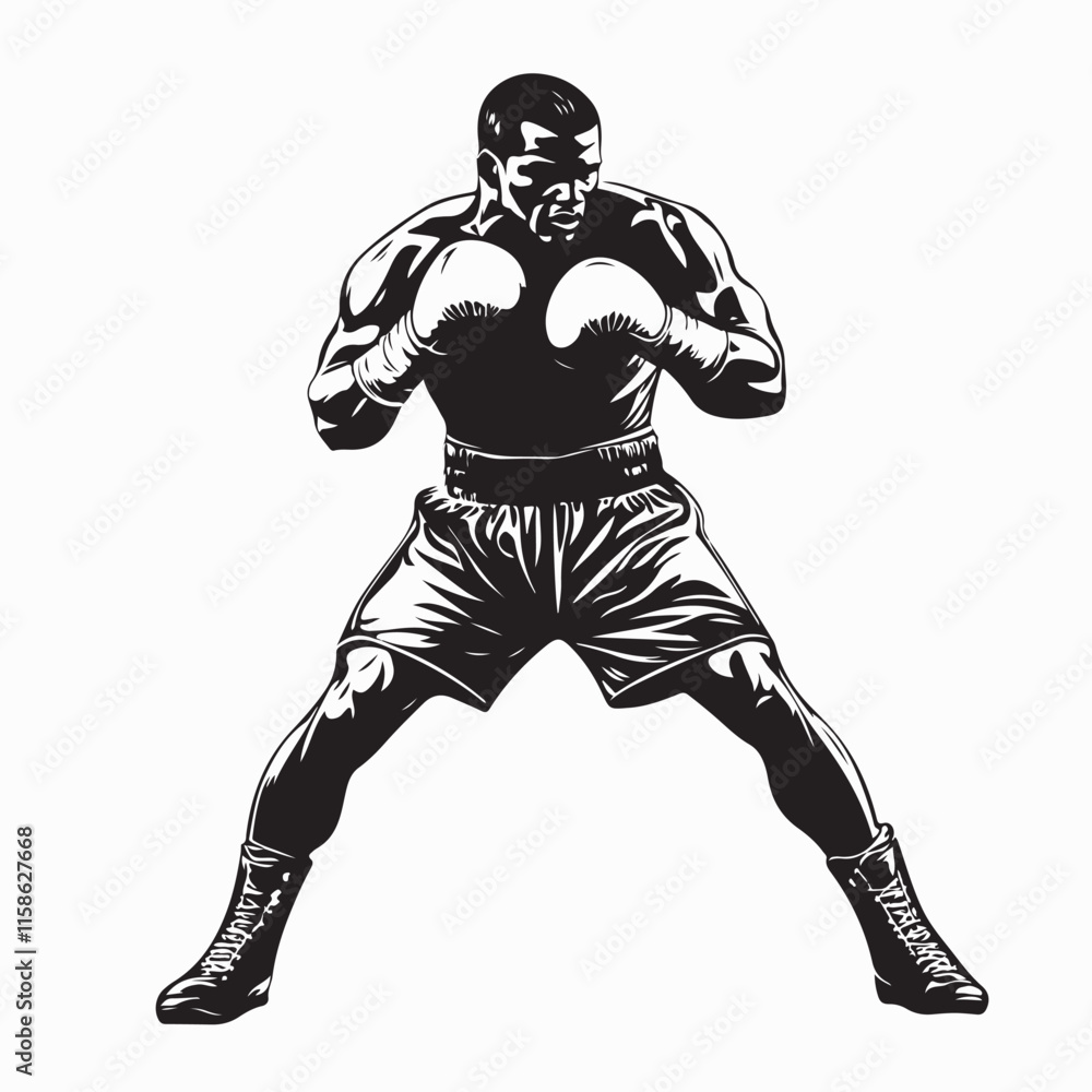 Naklejka premium Muscular athlete, professional boxer silhouette vector illustration isolated on white background