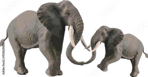 Elephant Family Wildlife Illustration High-Quality Vector Art for Nature