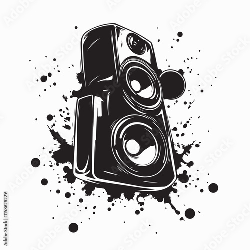 Subwoofer Speaker Audio Equipment Silhouette Vector isolated on white background.