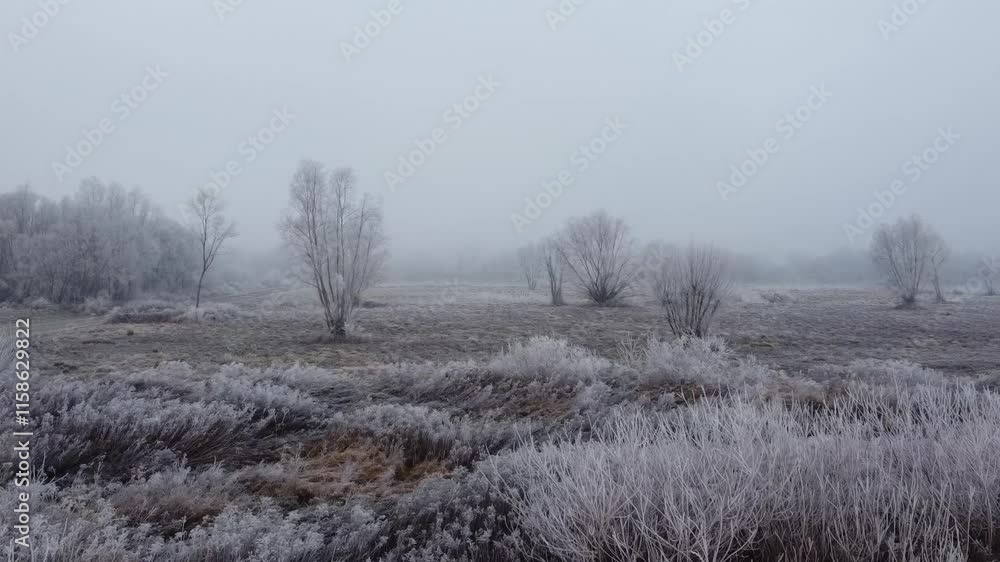 Frozen empty field meadow during cold winter Frozen empty field meadow during cold winter