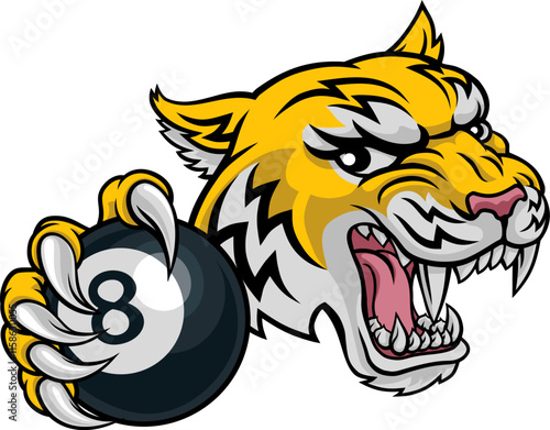 A wildcat or bobcat lynx bobcats wildcats sports team billiards pool black eight ball mascot