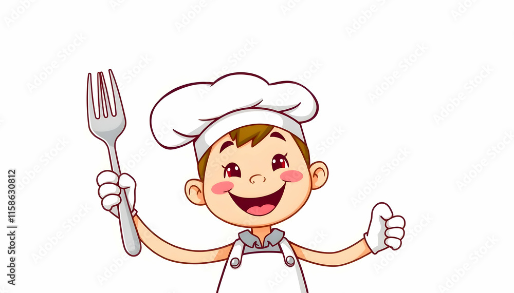 Adorable Cartoon Chef Holding a Fork: A Delightful Culinary Illustration Adorable Cartoon Chef Holding a Fork: A Delightful Culinary Illustration