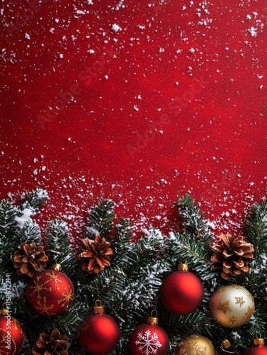Decorative Christmas Border with Ornaments and Snowflakes on a Red Background Perfect for Advent Calendar Design and Festive Celebrations