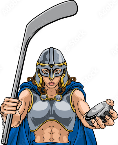 A female viking woman ice hockey sports team cartoon mascot