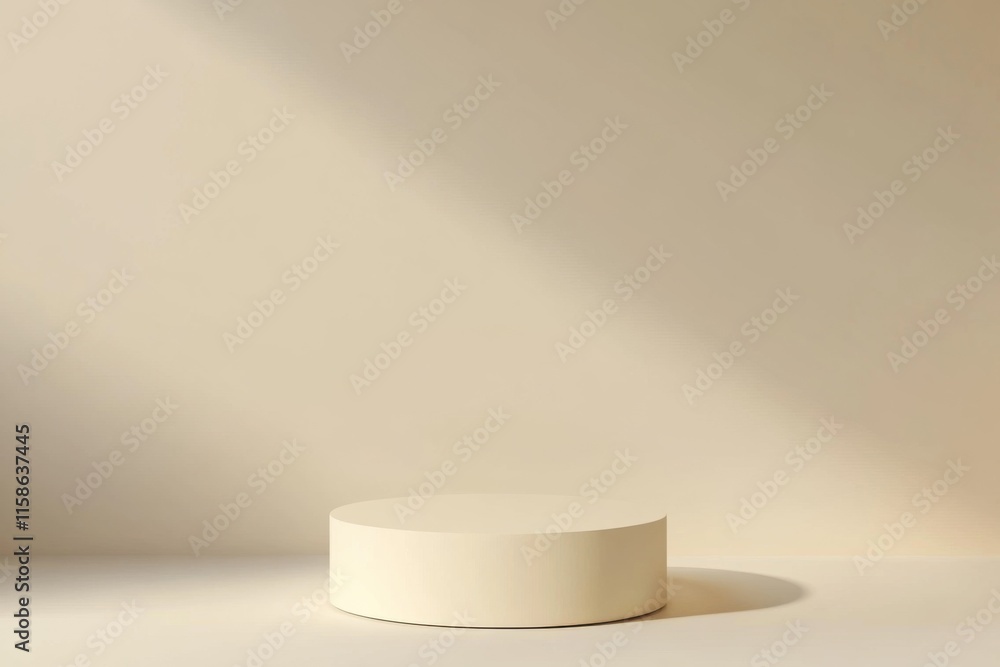 Minimalist display with a round pedestal and soft light in a neutral backdrop creates a serene atmosphere for showcasing products Minimalist display with a round pedestal and soft light in a neutral backdrop creates a serene atmosphere for showcasing products