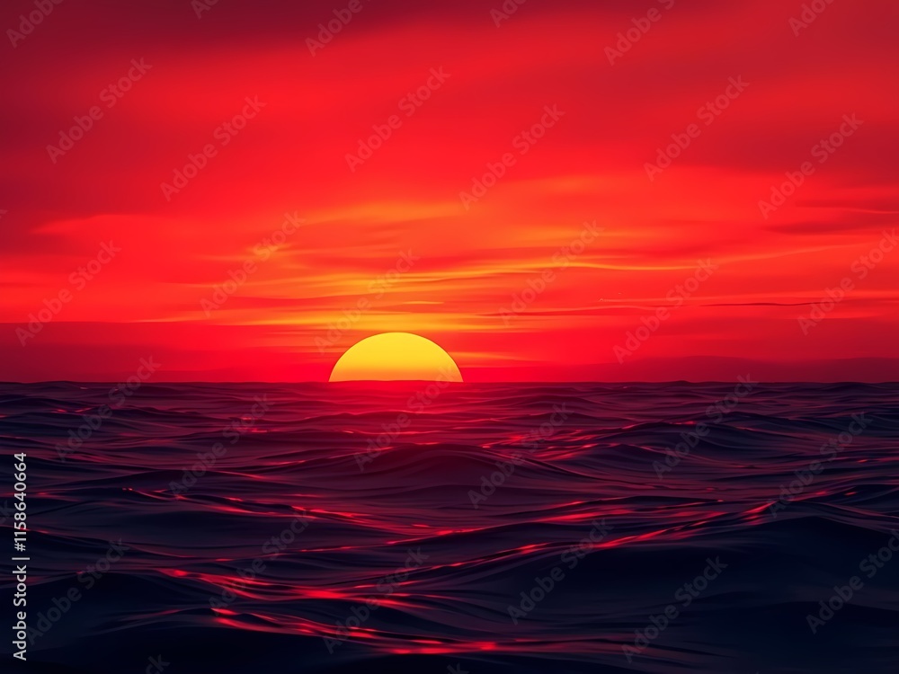 sunset over the sea with gradient of fiery reds, oranges, and purples, and impression of flowing water sunset over the sea with gradient of fiery reds, oranges, and purples, and impression of flowing water
