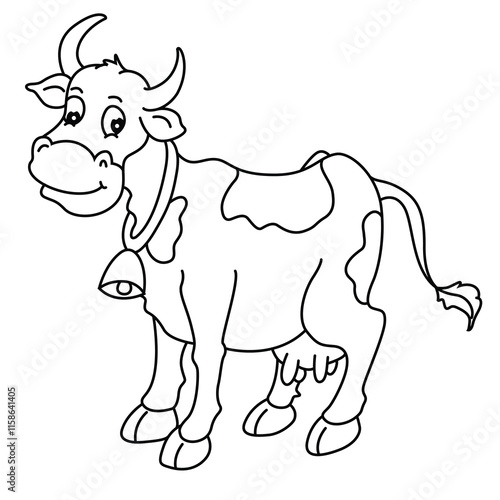 Cute cartoon hand drawn vector funny cow coloring page.