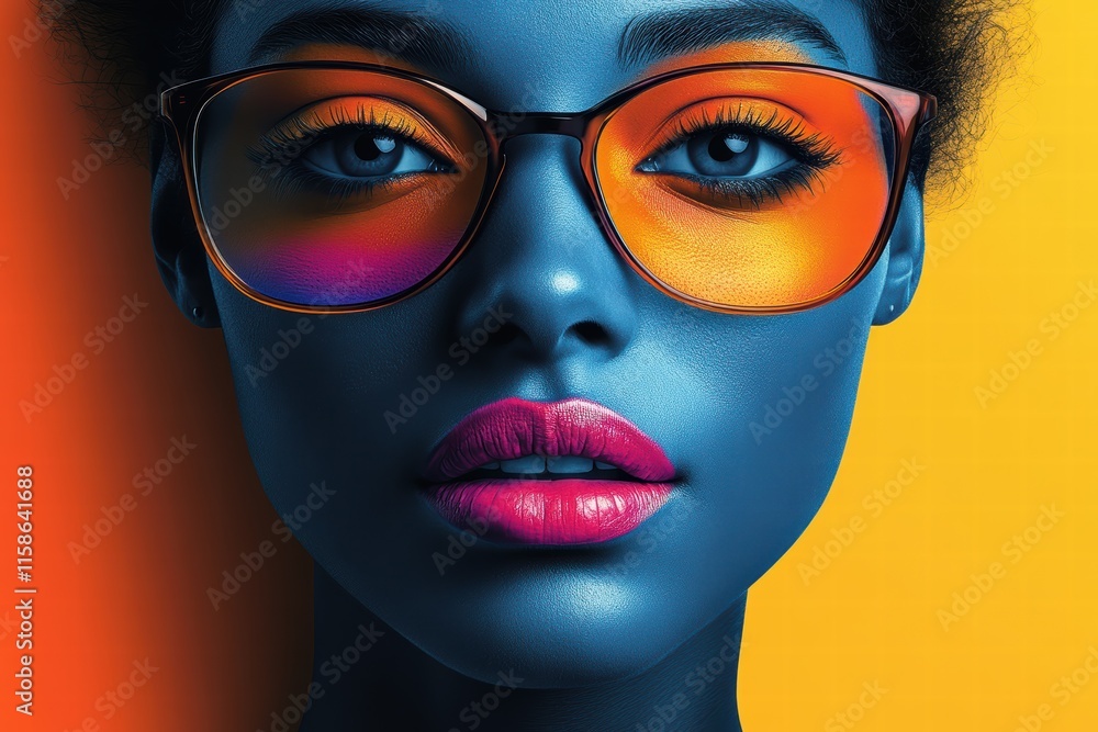 Colorful and striking graphic layout featuring a modern artistic portrait with vibrant colors Colorful and striking graphic layout featuring a modern artistic portrait with vibrant colors