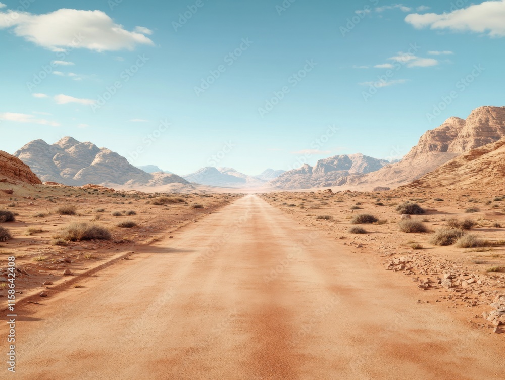 Fototapeta premium A vast, arid landscape featuring red sands and rocky formations under a clear blue sky, reminiscent of Mars or a desert scene.