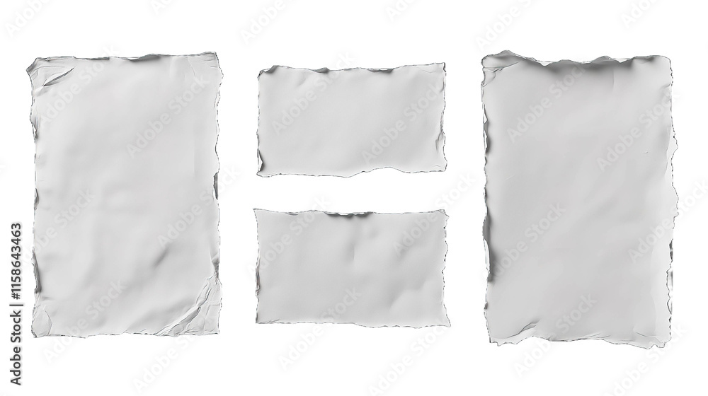 White crumpled paper. Set of paper sheets. White torn papers isolated on transparent background. White crumpled paper. Set of paper sheets. White torn papers isolated on transparent background.