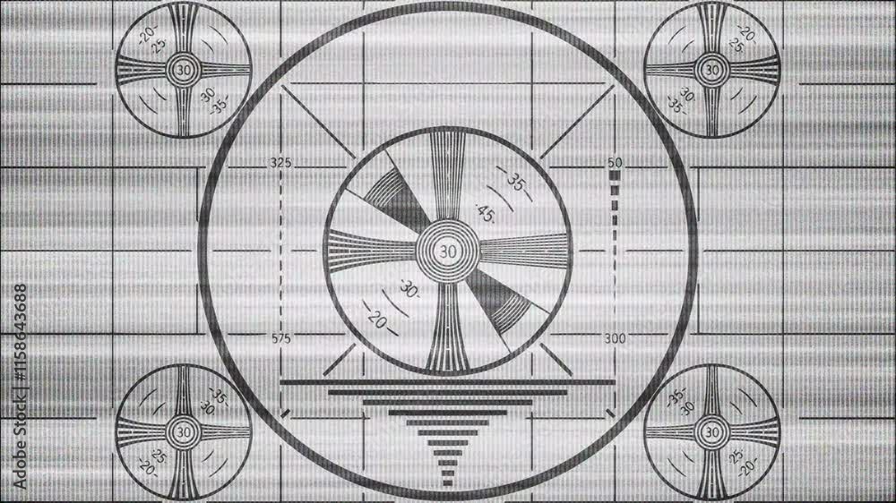 Retro Television Test Pattern with grayscale tones Bars