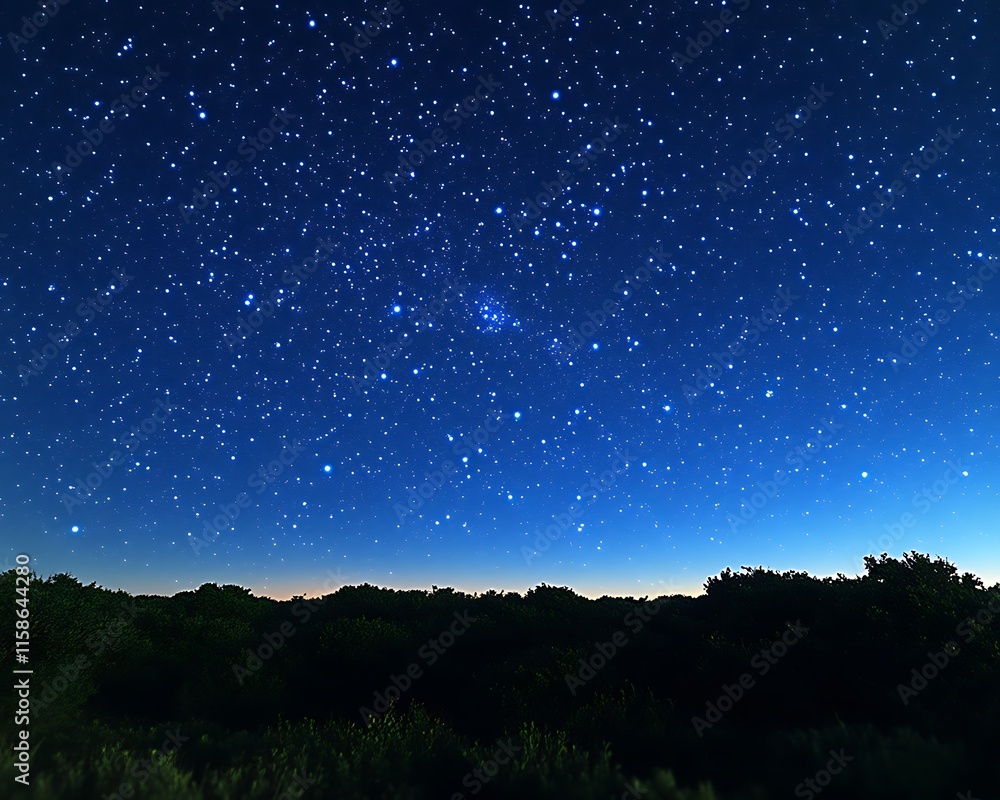 Starry night sky over dark silhouetted trees. Starry night sky over dark silhouetted trees.