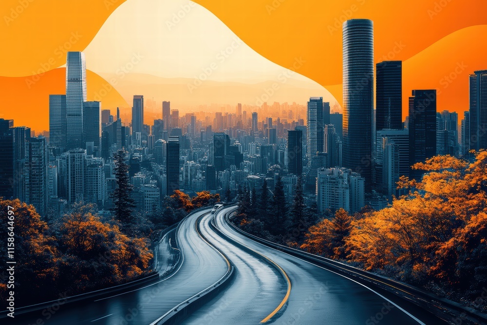 Fototapeta premium Creative graphic layout for a vibrant cityscape promotional flyer design