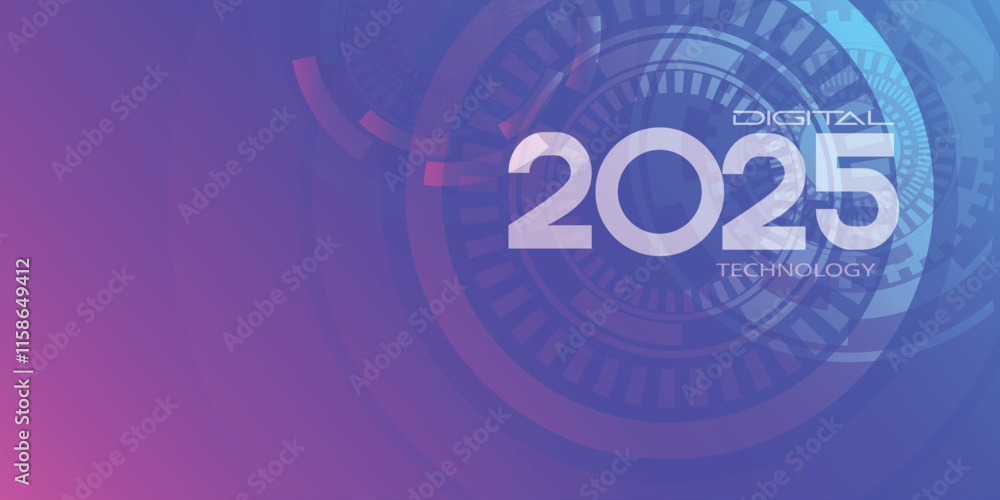 Fototapeta premium 2025 digits over various graphic elements on blue digital technology background - year change concept.