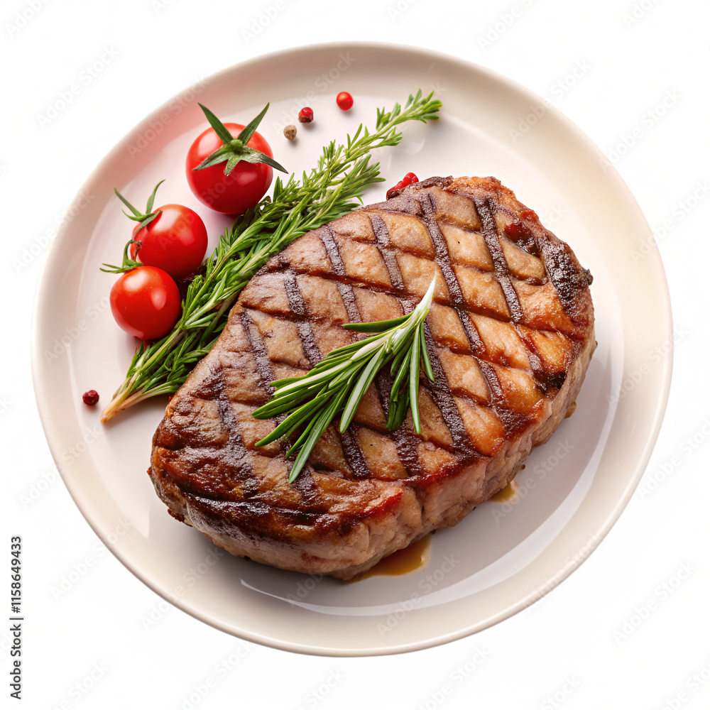 Grilled steak on a plate isolated on transparent background Grilled steak on a plate isolated on transparent background
