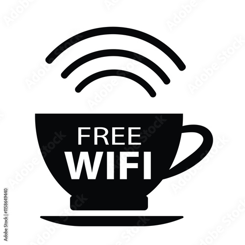 Coffee internet logo with cup and free wifi signal. Negative space style for minimalistic business brand. suitable for cafe and coworking space business.