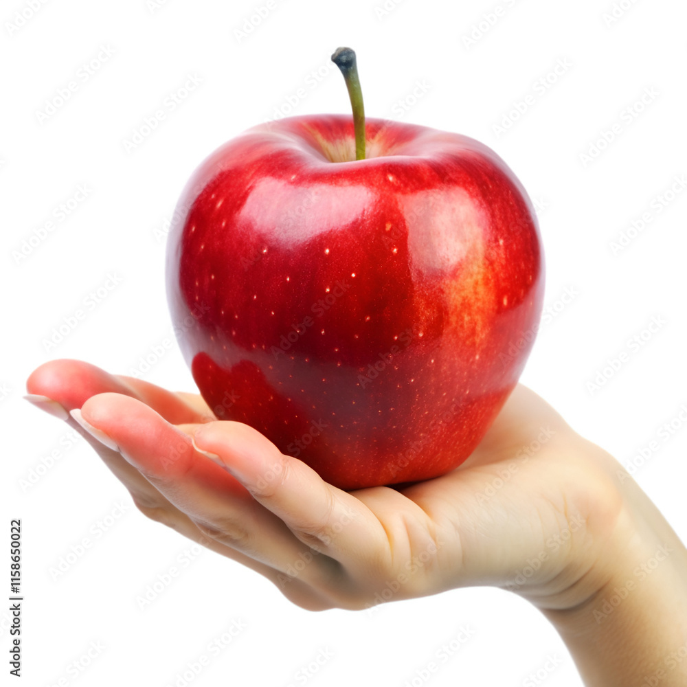 Hand holding a red apple isolated on transparent background Hand holding a red apple isolated on transparent background