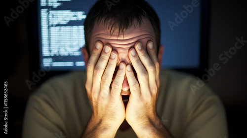 Wallpaper Mural Frustrated developer at computer, facing challenges in coding and debugging, embodies the perseverance and resilience required in the tech industry. Torontodigital.ca