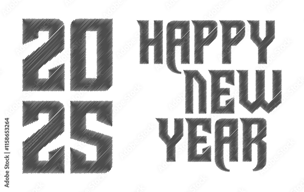 Obraz premium Happy New Year 2025 Chalk Scribble Gray Design Elegant Abstract Vector Illustration