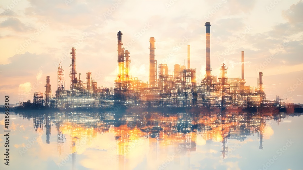 Fototapeta premium Industrial Plant at Sunset