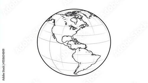 Vector style coloring page  single globe outline with black contours on white background photo