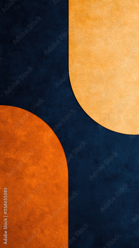 Geometric pattern with contrasting orange and blue curved forms. Geometric pattern with contrasting orange and blue curved forms.