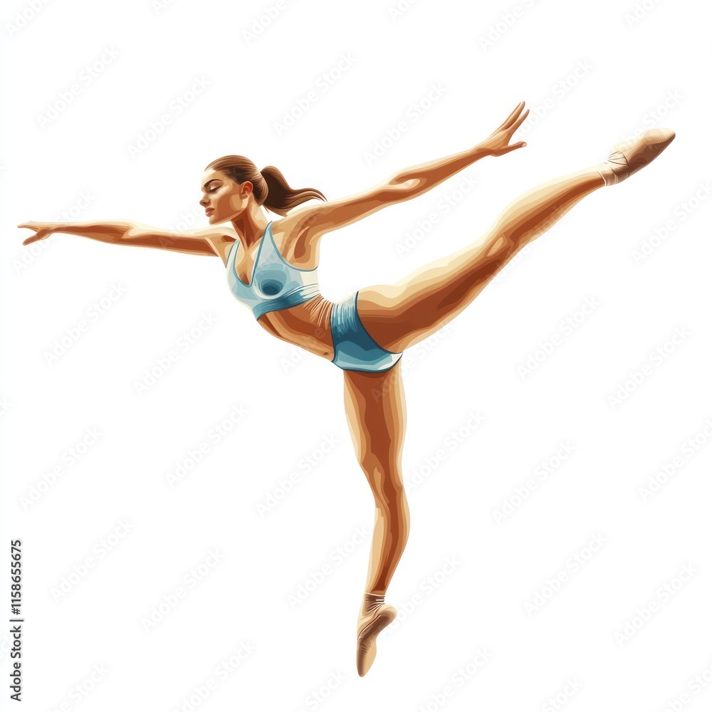 A gymnast performing a split leap. vector style art 3d illustration Isolated on White Background A gymnast performing a split leap. vector style art 3d illustration Isolated on White Background