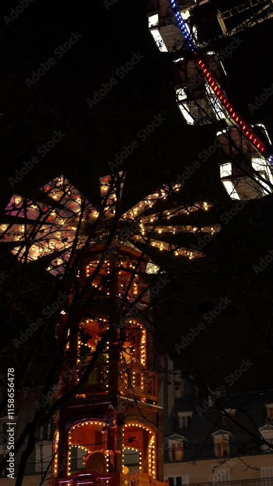 Ferris wheel in the center of Paris, Christmas market in the center of Paris, Christmas decorations in Paris Ferris wheel in the center of Paris, Christmas market in the center of Paris, Christmas decorations in Paris