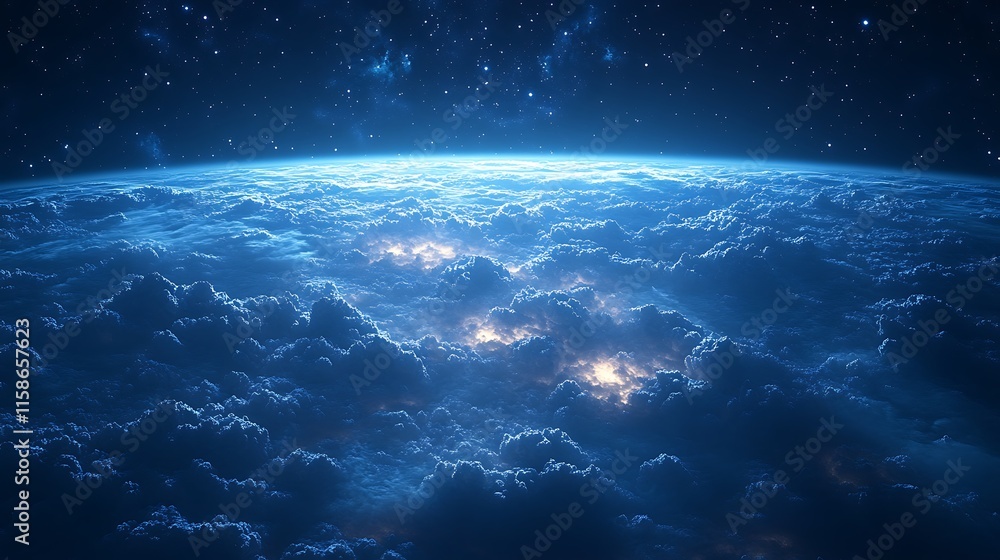 Obraz premium Celestial Cloudscape: A Nighttime View of Earth from Space