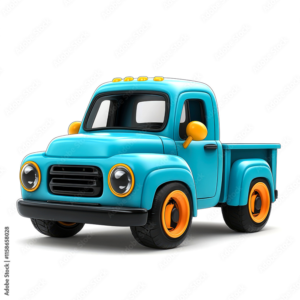 Cute cartoon light blue pickup truck. Cute cartoon light blue pickup truck.