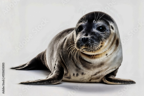 Ein kleines Seehundbaby mit weißem Hintergrund photo